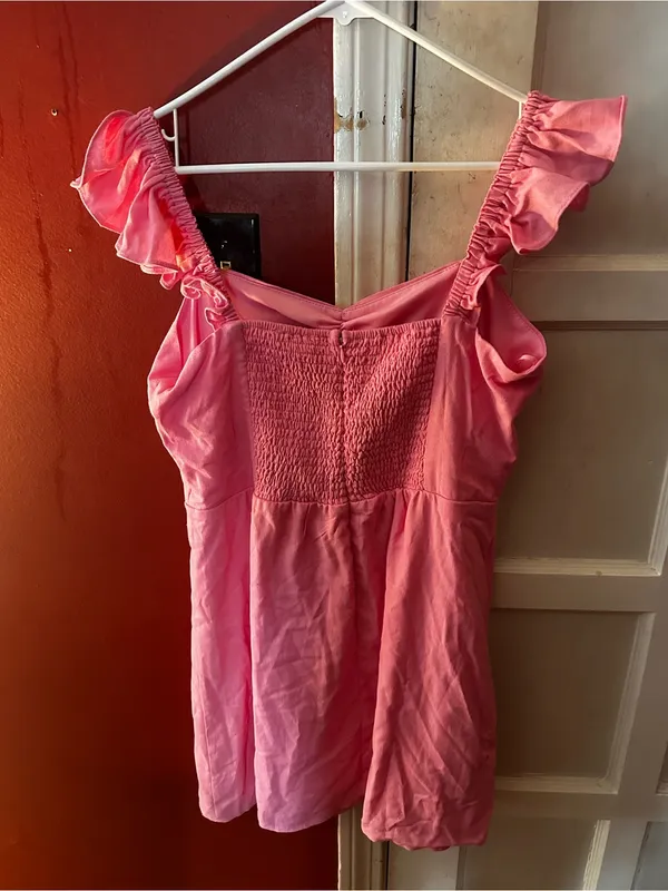 Francesca's Crezna Sweetheart Smocked Ruffle Mini Dress Linen Blend Large - Image 4