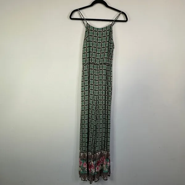 Farm Rio Green Floral Print Honolulu Wide Leg Pant Jumpsuit XS Anthropologie - Image 2