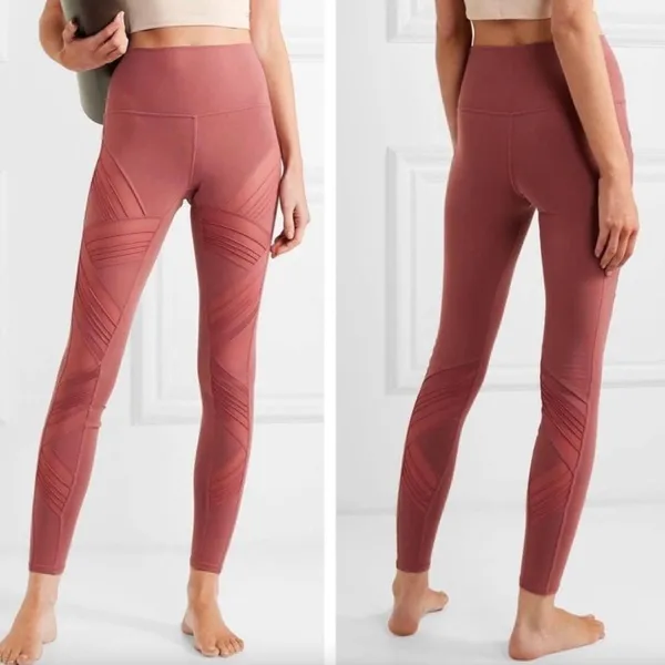 Alo Yoga Mauve Mesh Criss Cross Leggings Size Xsmall‎ - Image 2