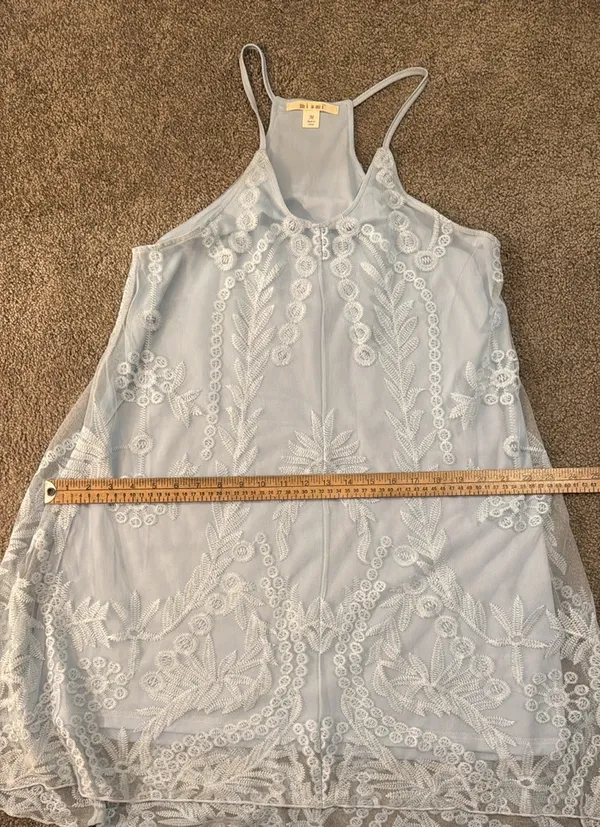 Miami| Sky blue baby doll dress w/ lace overlay. Spaghetti straps w/ razorback - Image 16
