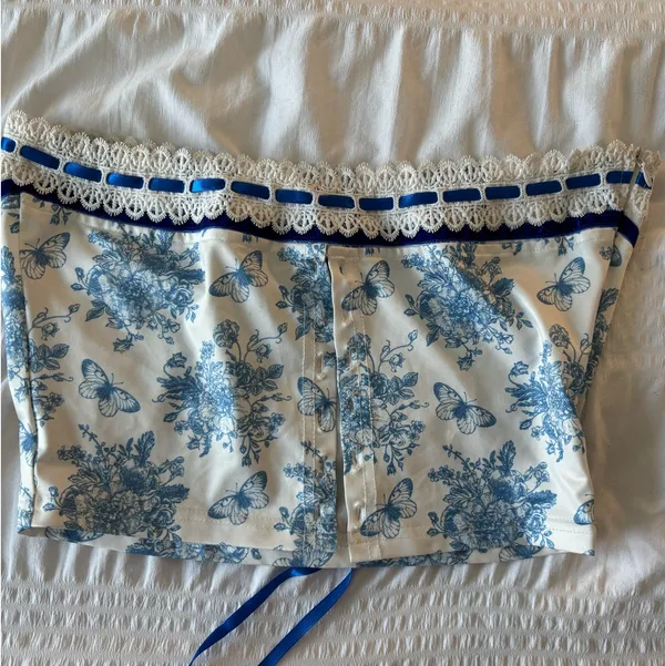 White and Blue Floral Top - Image 2