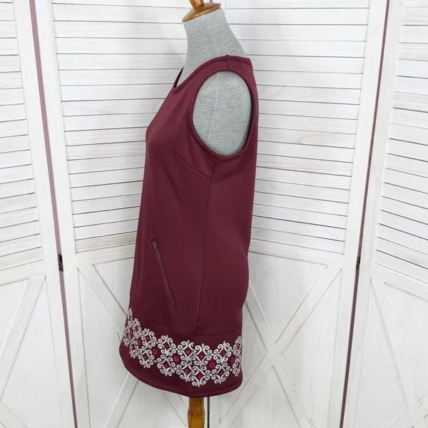 Athleta Sleeveless Tunic Fleece‎ Lined Scuba Knit Dress Maroon Small - Image 2