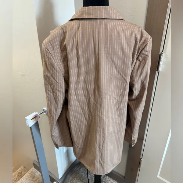 WAYF Double Breasted Brown White Pinstripe Blazer Business Work Career Neutral M - Image 5