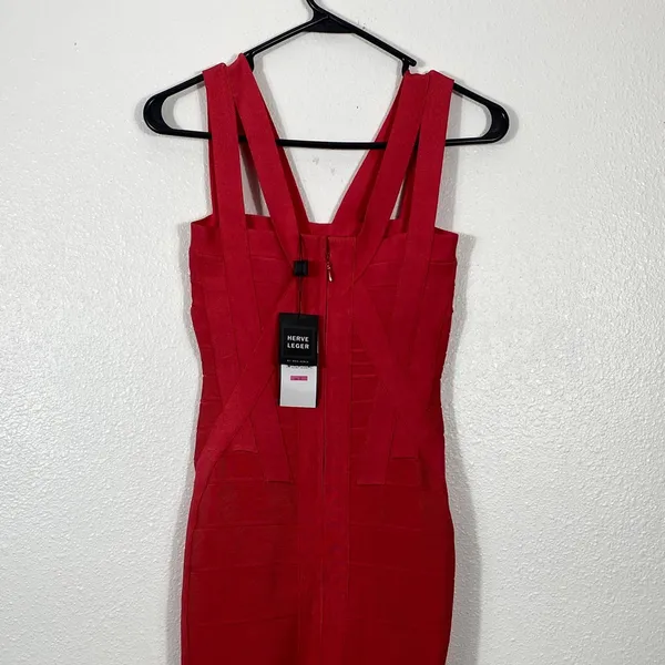 Herve Leger Crimson Strappy Bandage Mini Dress Size S 90% Rayón 9% Nylon - Image 5
