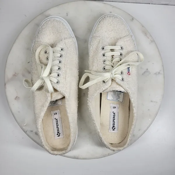 SuperGA Teddy Shearling Mule Sneakers US 9.5 Ivory Slip On Sherpa Boucle Cozy - Image 7
