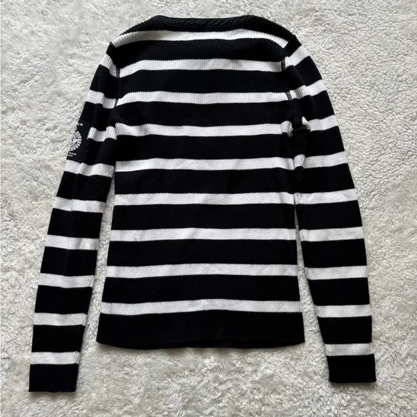 Lauren Ralph Lauren Black White Stripe 1/4 Zip Knit Jumper Womens XS - Image 4