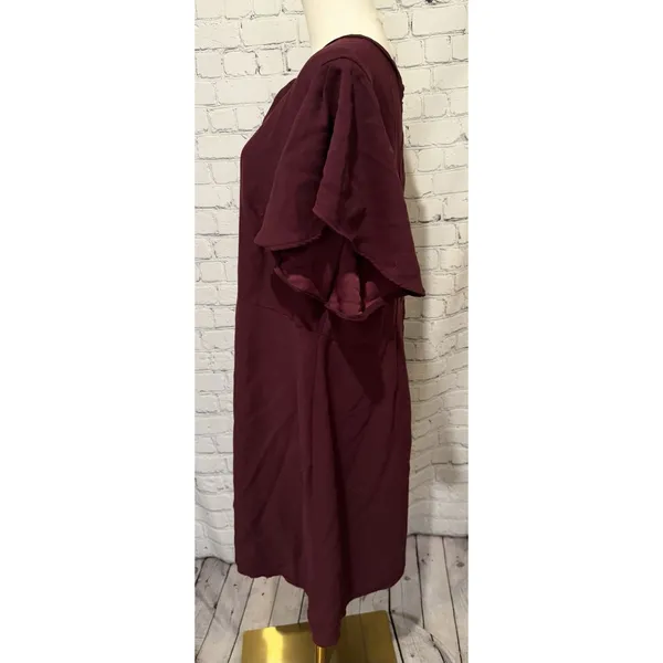 Ann Taylor LOFT flutter sleeve shift dress Burgundy Maroon Size 16 - Image 3