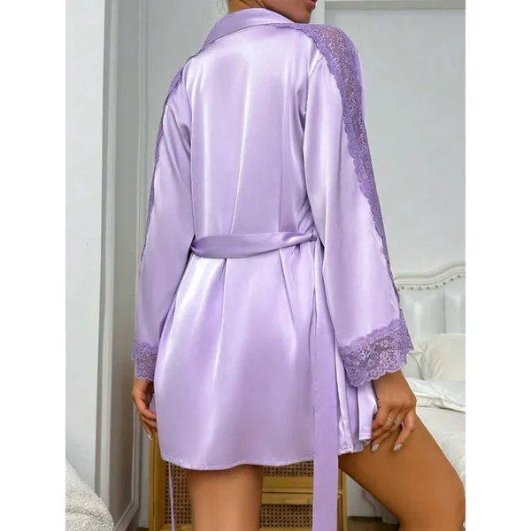 Lace details, satin sexy lounge set - M - Image 2