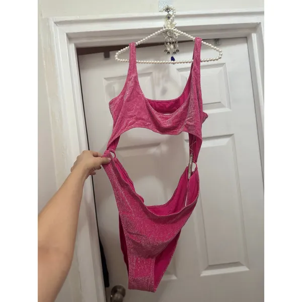 SKIMS Size 4x Magenta Pink Glitter Sparkle Swimsuit Sexy Cut Out Monokini NWT - Image 4