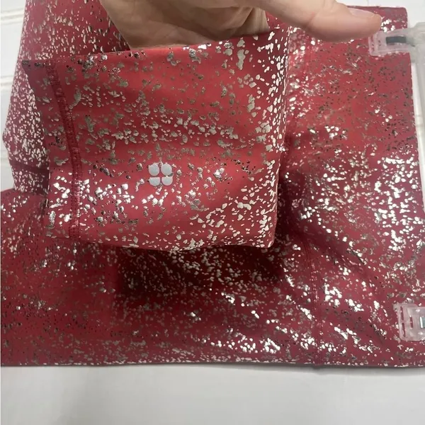 Sweaty Betty High Waist 7/8 Metallic Foil Splatter Leggings Red Silver M 393 - Image 4