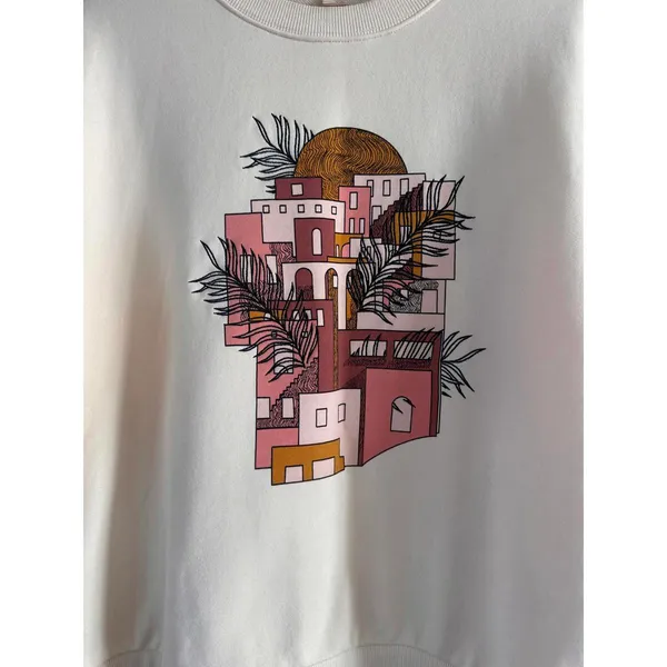Bohme Graphic Crewneck Pullover Sweatshirt Ivory Cotton Women’s size Large - Image 4