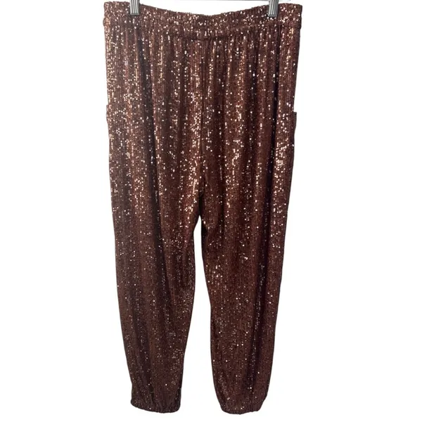 Free People Morelia Sequin Joggers in Copper Festival Western Boho Medium - Image 5