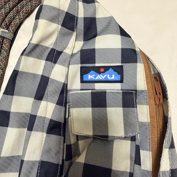 KAVU Rope Bag Sling Backpack Navy White Buffalo Plaid Check‎ Canvas Hiking - Image 4