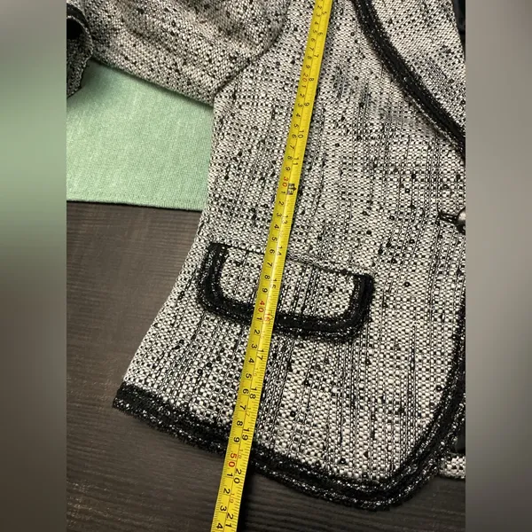 Bergamo Studio Tweed Blazer Jacket Black White Sequin Trim Size 6 - Image 10