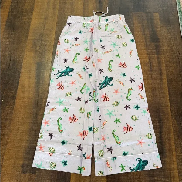 NWT Hill House Sea Creatures Linen Wide Leg Pants Women’s Size L - Image 6