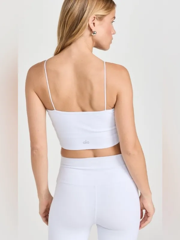 Alo Yoga White Goddess Ribbed Cropped Bandeau Bra Tube Top S - Image 2