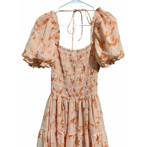 Olia Tiered Maxi Dress Orange‎ Floral Chiffon Short Sleeve Women's Size X-Large - Image 3