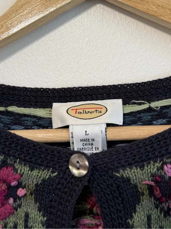 Talbots Vintage Floral Embroidered Cardigan Sweater Size Large Women’s - Image 2