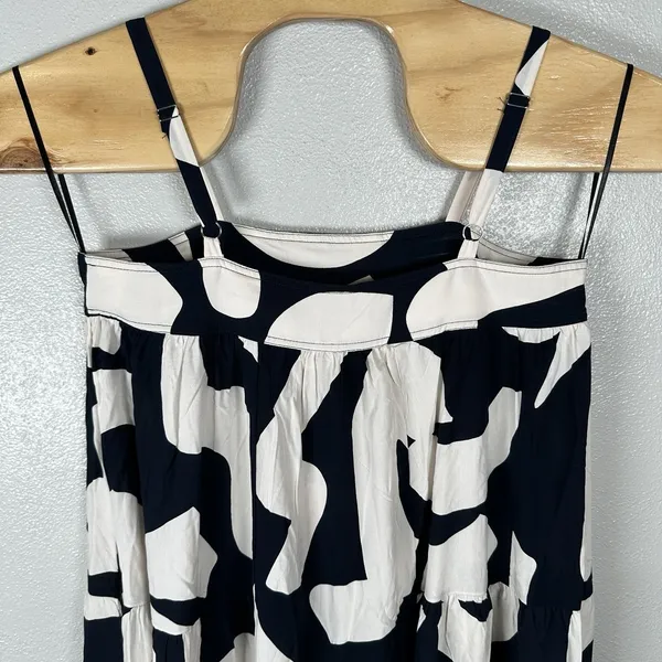 NEW Abel the Label Anthropologie‎ Navy Blue Cream Abstract Maxi Dress Small Boho - Image 5