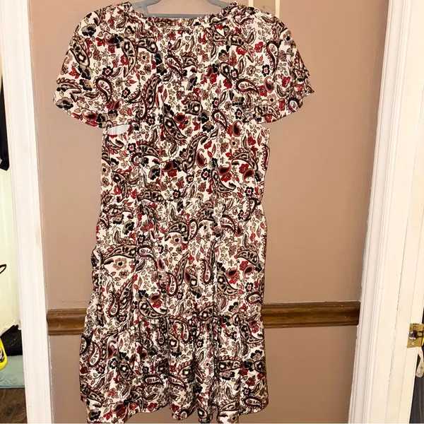 Cato Paisley Floral Tassel pocket v neck dress metallic cream red size‎ medium - Image 2