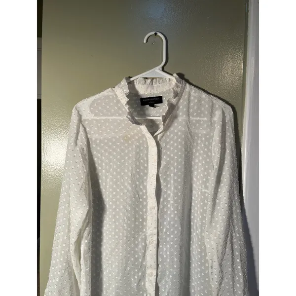 Banana Republic Women's Sz Medium Long Sleeve Drapey Blouse Snow Day White Sheer - Image 4