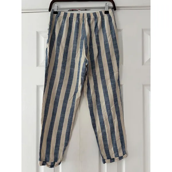 Final Touch Blue White Striped Linen Blend Tapered Pants Size M Made in USA - Image 2