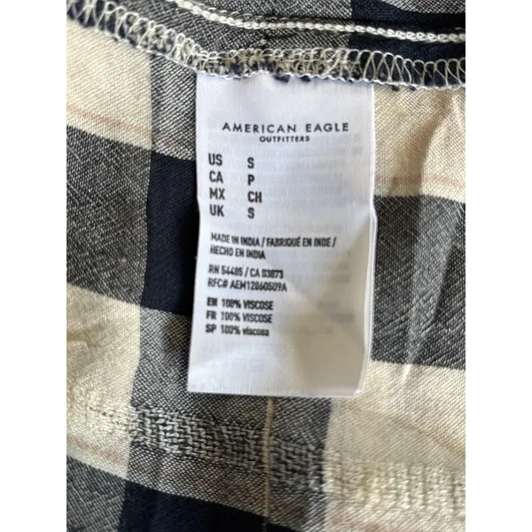 American Eagle Blue/White Plaid Buttons Tiered Long Sleeve‎ Size S Flowy Ruffles - Image 9