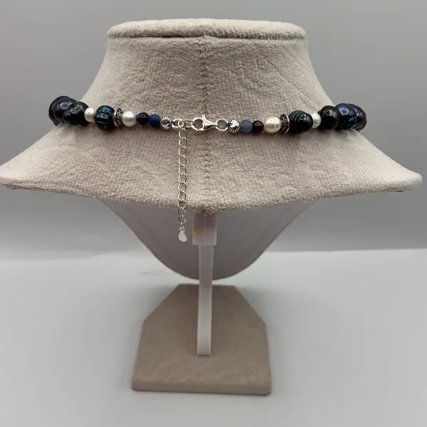 Black Pearl Necklace with Sterling 925 Accent - Image 4