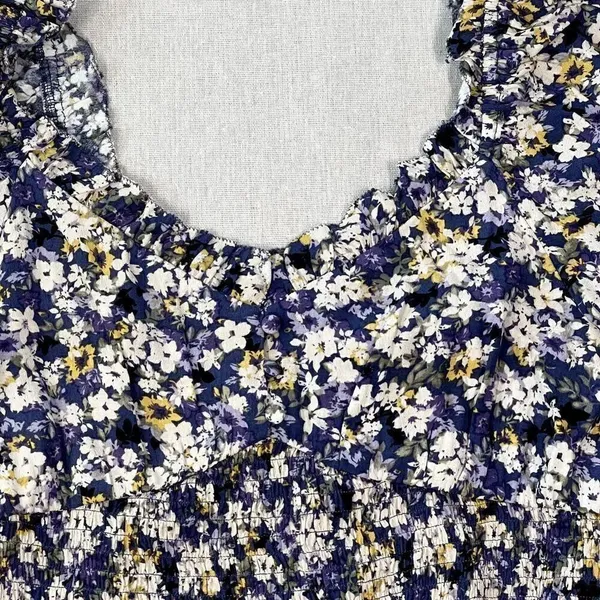 Elodie Blouse Women's Blue Floral Boho Peasant Crop Top Long Puff Slv Size L - Image 2