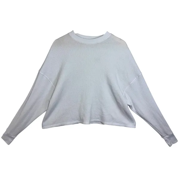 Abercrombie & Fitch AF Essential White Knit Long Sleeve Crop Sweatshirt Size S/M - Image 2