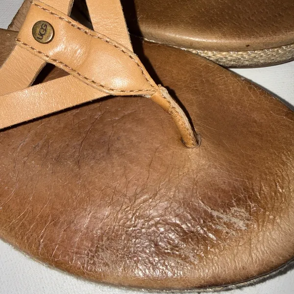 UGG Women's Brown Leather Espadrille Boho Annice Flat Thong Sandals Women's 8 - Image 3