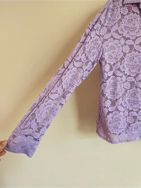 Anthropologie Hutch Lavender Sheer Floral Lace Buttondown Shirt Size Small - Image 5