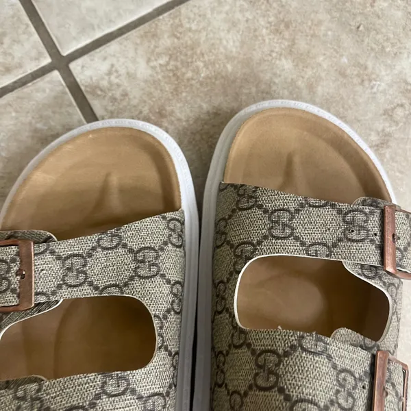 Birkenstock Arizona Platform Monogram Sandals Brown Tan White Lug Sole 38 L7 M5 - Image 11