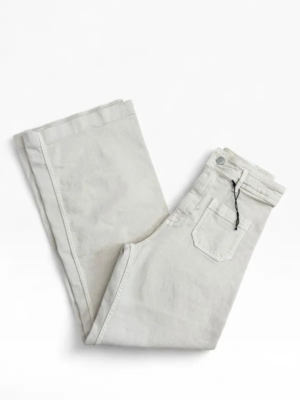 NWT Zara The Patch Pocket Wide Leg Jeans in Cream Size 6 - Image 6
