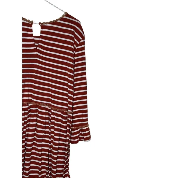 Jodifl Women's‎ Dress Flowy Ruffle Midi Striped Long Bell Sleeve Stretch Medium - Image 8