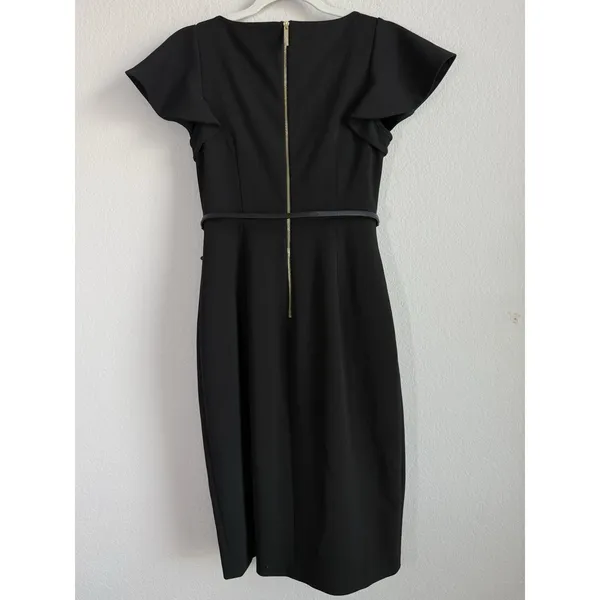 Calvin Klein Black Dress Women's Size 6 Cap Sleeves Empire Waist Gold Zip‎ Back - Image 7
