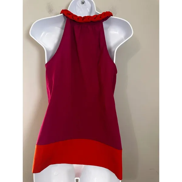 Banana Republic Womens Pink Orange Colorblock Braided‎ Halter Top S Rhubarb - Image 3