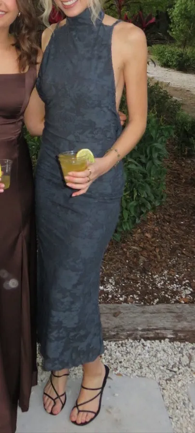 Blue Halter Neck Tie Maxi Dress - Image 2