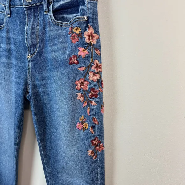 Driftwood Jackie Floral Embroidered High Rise Skinny Jeans‎ Womens 28 Blue Ankle - Image 6