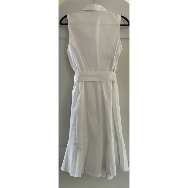 Express White Sleeveless Button Down Shirt Dress Tie Waist Belt Ruffle Sz S - Image 5