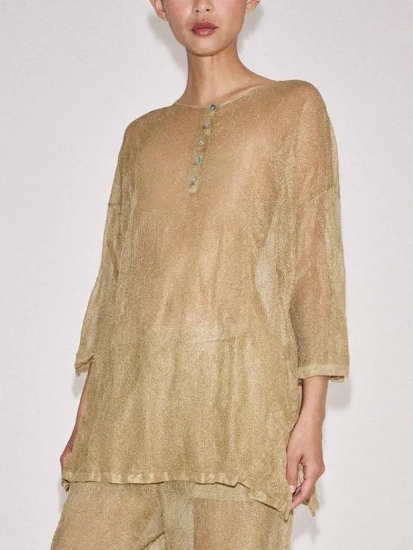 Zara NWT Metallic Gold oversized Tunic Top cover up - Image 5