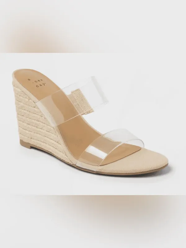 A New Day Clear Strap Espadrille Wedge Sandals Nude Beige Size 6 NWT - Image 9