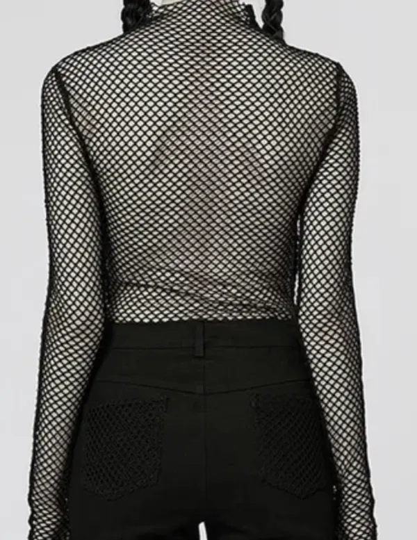 SheIn Black Mesh Punk Rave Mesh Fishnet Zip-up Top - Image 9