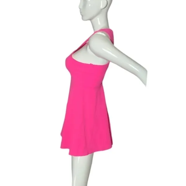 NBD Revolve Believe‎ Me Dres high neck cut out mini neon pink halter small - Image 4