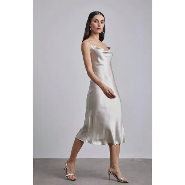 EXPRESS Metallic Cowl Neck Cross Back Midi Slip Dress - Image 2