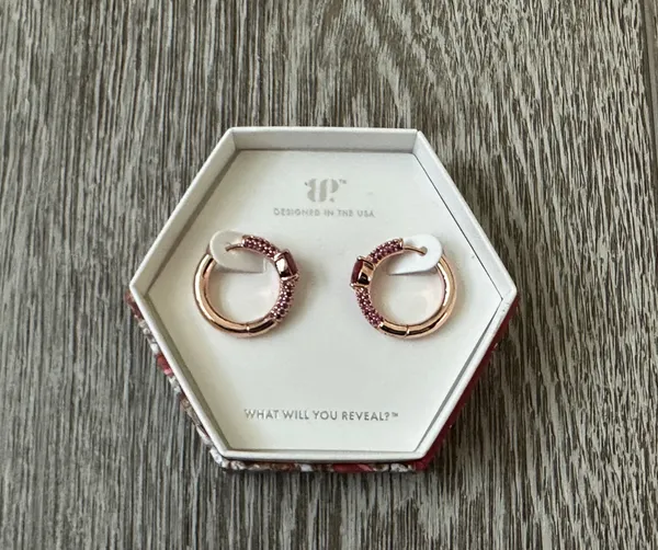 NWT Bomb Party Warm Summer Sunset Earrings Lab Created Rubies Rose Gold Plated - Image 2
