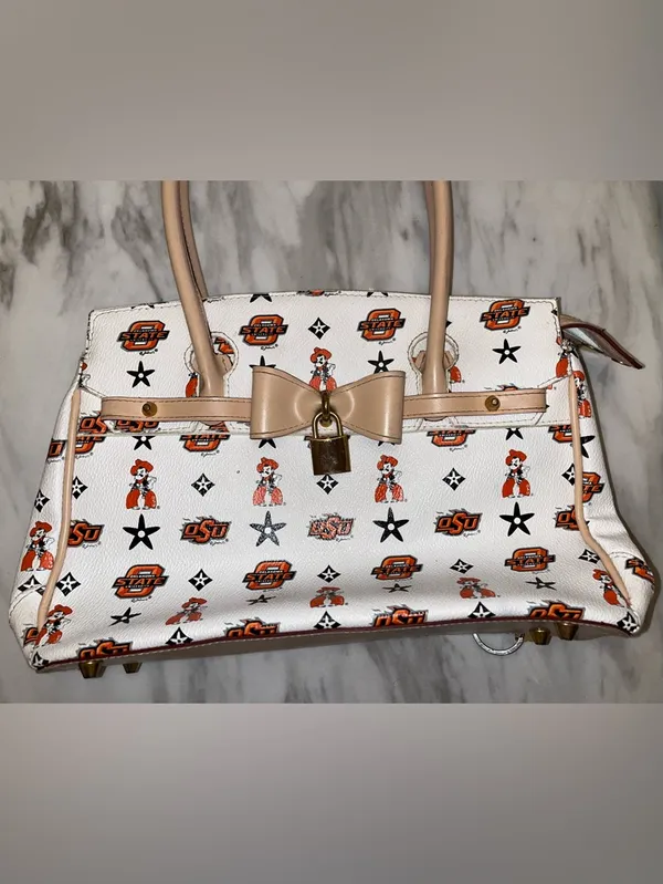 Oklahoma State OSU Cowboy Graphic Satchel Handbag Bow Charm Bag - Image 2