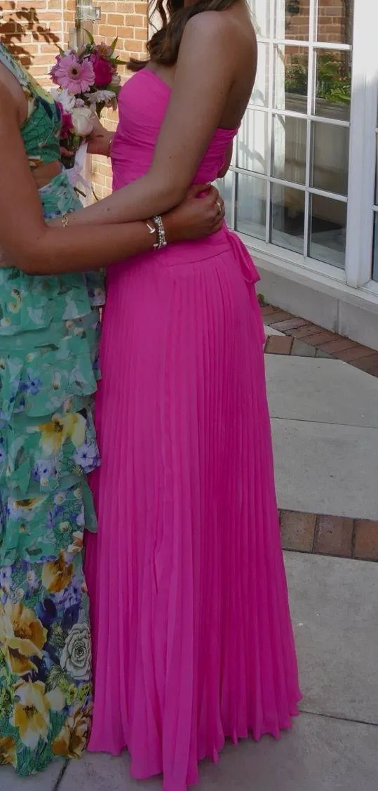 Hot pink strapless prom dress - Image 3