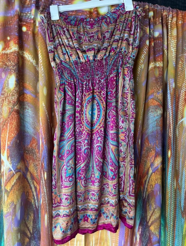 Boho Strapless Paisley Mini Dress ✨ Purple - Image 2