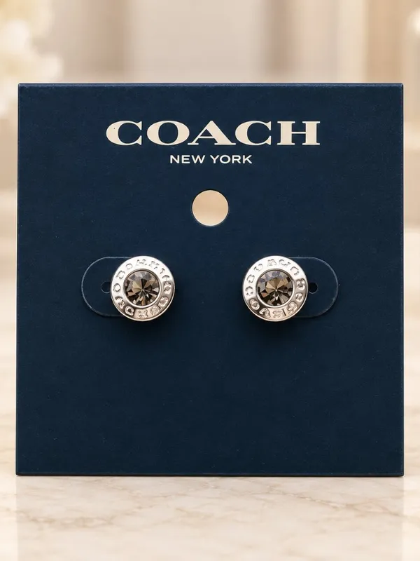 Coach Signature Crystal Logo Stud Earrings Silver-Tone NWT - Image 2